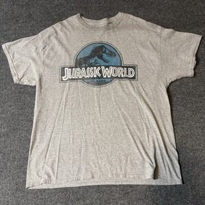 Jurassic‎ World Men's XL T-Shirt Gray Graphic Tee Dinosaur Logo Movie Shirt